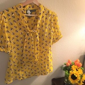 Anthro Lemon Liftoff Silk Blouse, Sz 8